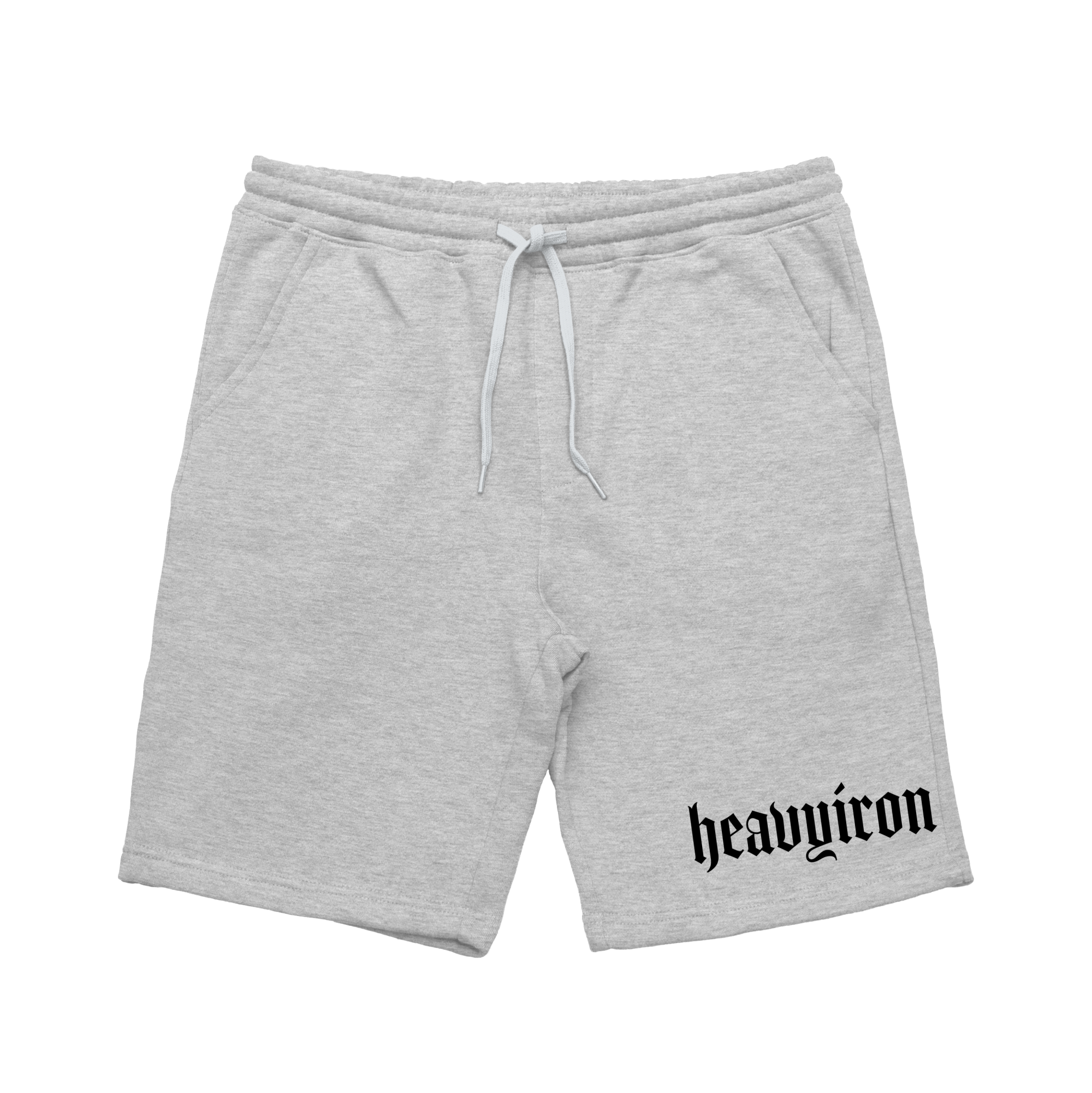HEAVYIRON MENS LEGACY FLEECE BODYBUILDING GYM SHORTS HEATHER GREY