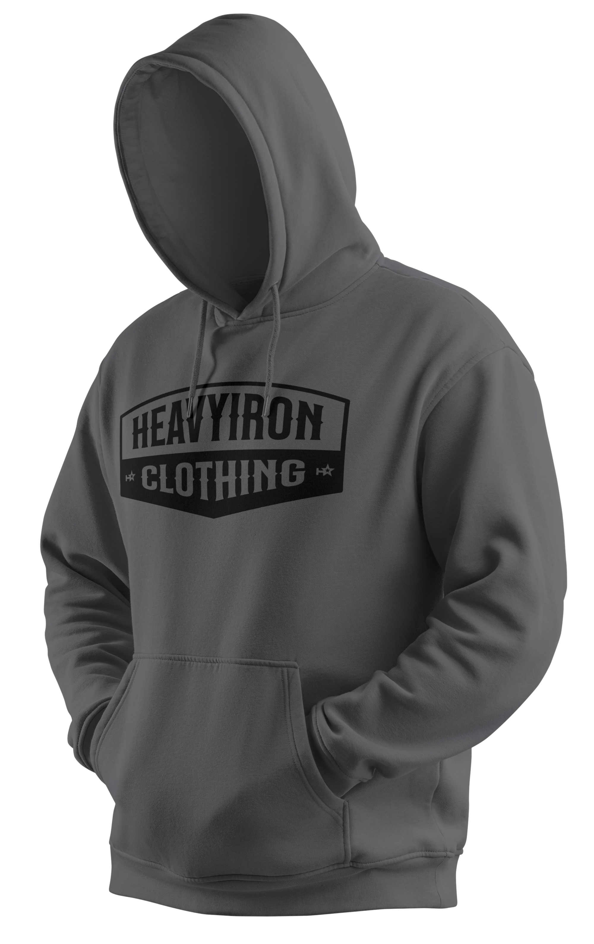 HEAVYIRON ALL WORK BODYBUILDING GYM MIDWEIGHT HOODIE DARK GREY WITH BLACK
